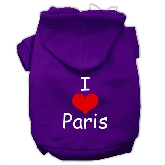 I Love Paris Screen Print Pet Hoodies, Purple - Extra Large 16