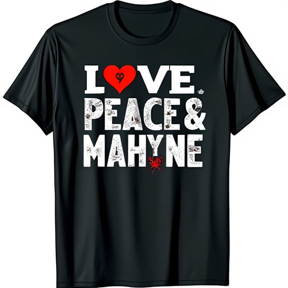 I Love Peace Black T-Shirt with Heart Graphic Casual Style