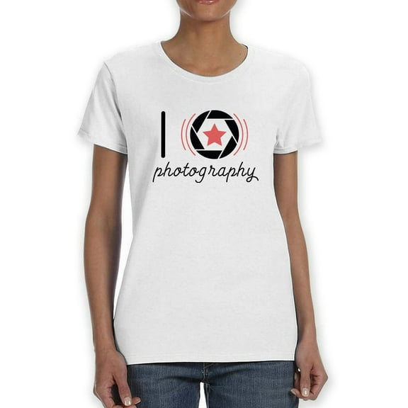I Love Photography Graphic Design Women White T-Shirt, Female Small