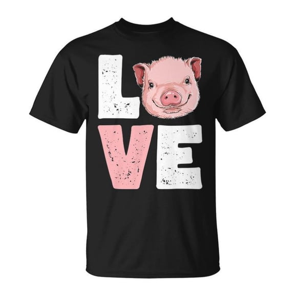 I Love Pigs Graphic Tee Unisex Adult Cotton Casual Farm Animal Lover T-Shirt for Pig Owners and Pet Enthusiasts, Size 3XL, Color Black