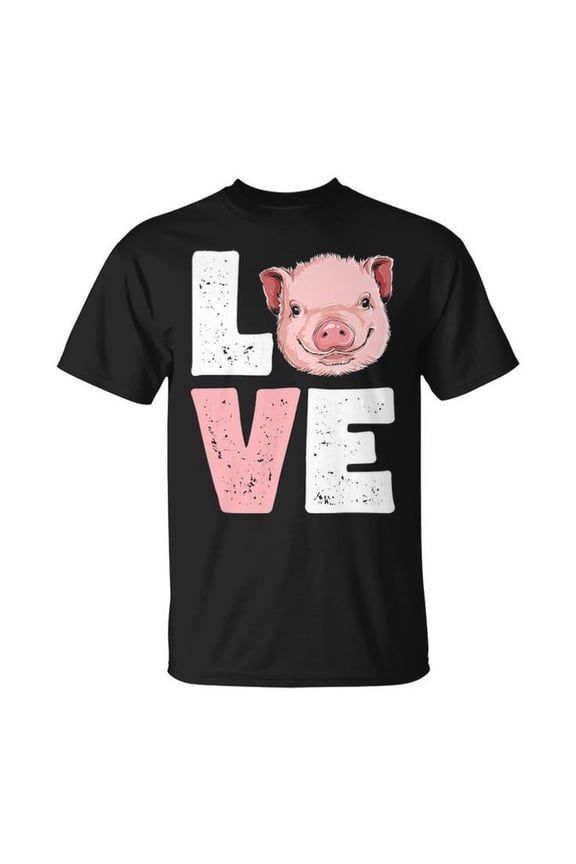 I Love Pigs Graphic Tee Unisex Adult Cotton Casual Farm Animal Lover T-Shirt for Pig Owners and Pet Enthusiasts, Size 4XL, Color Black