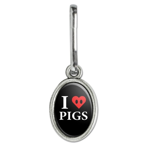 I Love Pigs Heart Snout Antiqued Oval Charm Clothes Purse Suitcase Backpack Zipper Pull Aid