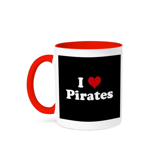 3dRose, I Love Pirates, 11oz Two-Tone Red Mug