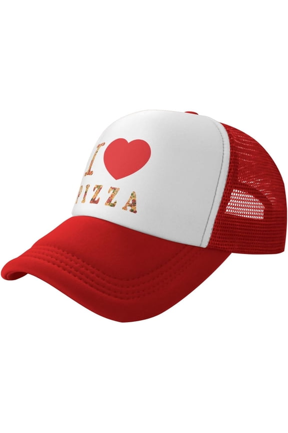 I Love Pizza Hat Mesh Cap for Men Women, Adjustable Trucker Hat Baseball Cap