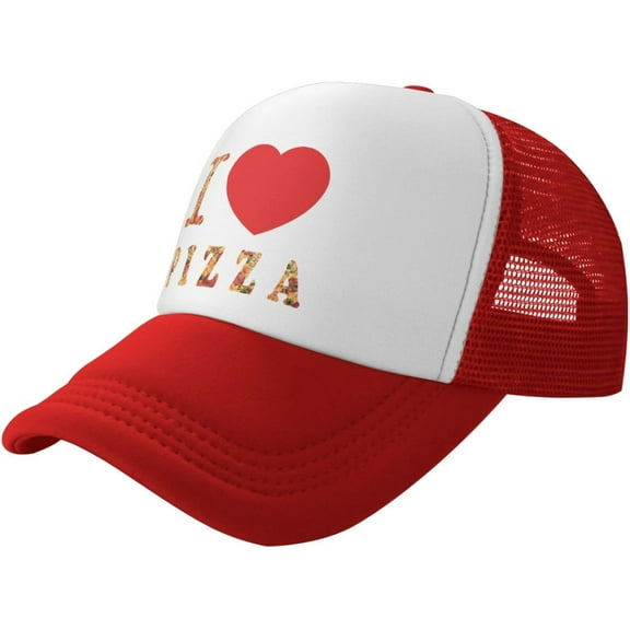 I Love Pizza Hat Mesh Cap for Men Women, Adjustable Trucker Hat Baseball Cap