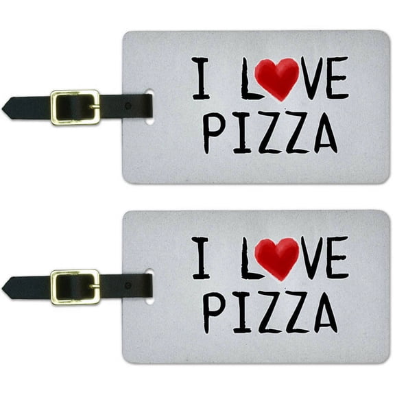 I Love Pizza Written on Paper Luggage Suitcase Carry-On ID Tags, Set of 2