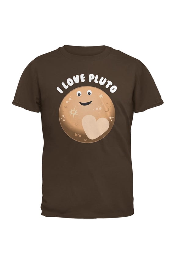 I Love Pluto Planet Brown Adult T-Shirt - Small