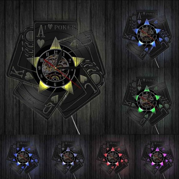 I Love Poker Royal Flush Spades Gamble Room Decorative Wall Clock Poker Cards Las Vegas Gamble Cards Vinyl Record Wall Clock