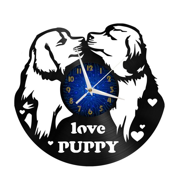 I Love Puppy dog Vinyl Record Wall Clock for Kitchen Wall Decor Wall Art Gift for Lover Gift Idea for a Best Friend(B)