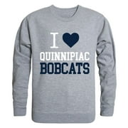 I Love QU Quinnipiac University Bobcats Crewneck Pullover Sweatshirt Sweater Heather Grey Small