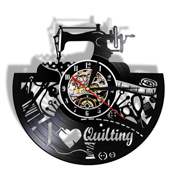 I Love Quilting Sewing Machine Tailor Shop Modern Design Home Decor Wall Hanging Decor Sewing Tools Vinyl Record Clock Watch Without LED