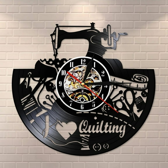 I Love Quilting Sewing Machine Tailor Shop Modern Design Home Decor Wall Hanging Decor Sewing Tools Vinyl Record Clock Watch