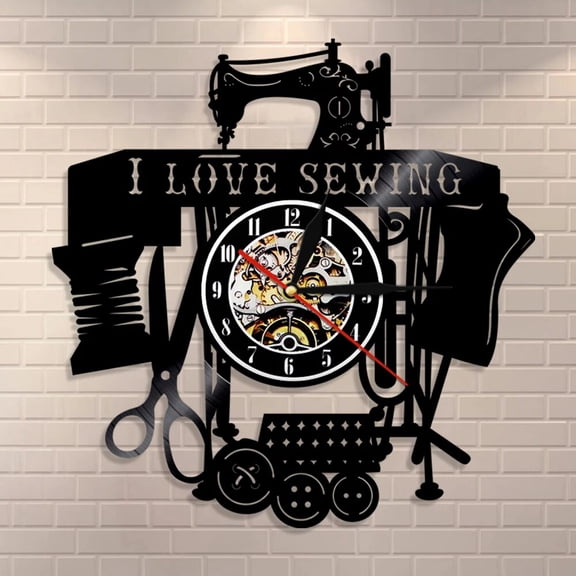 I Love Quilting Sewing Quote Vinyl Wall Clock,Vinyl Record Clock Wall Art Black Handmade Art Home Unique Gift idea