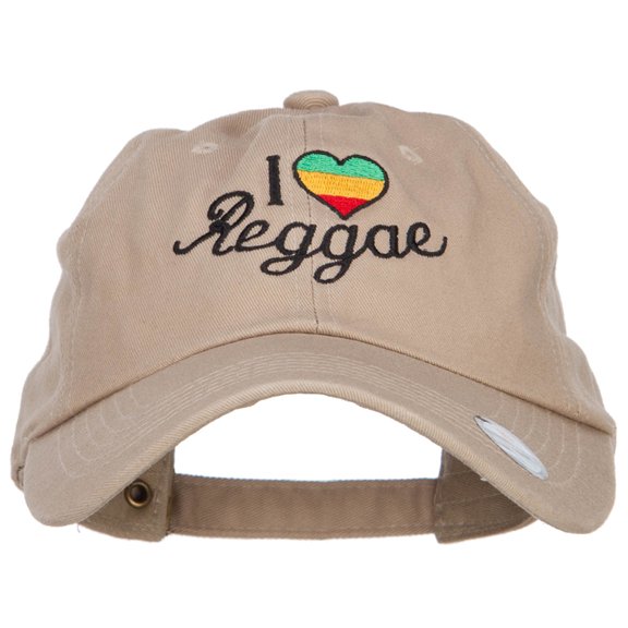 I Love Reggae Embroidered Unstructured Cap - Khaki OSFM