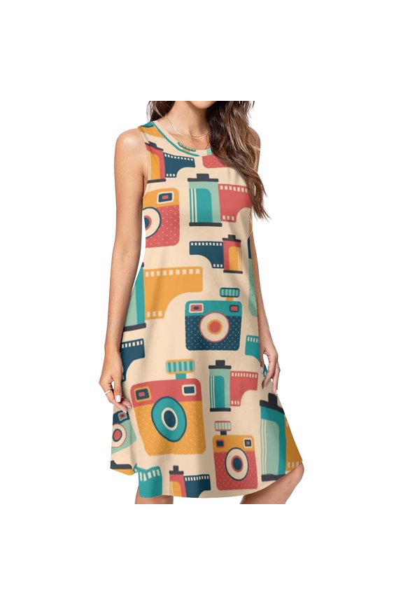 I Love Retro Colorful Spring Summer Dresses for Women Fashion T-shirt Dress Casual Sleeveless Loose Sundress with Pockets