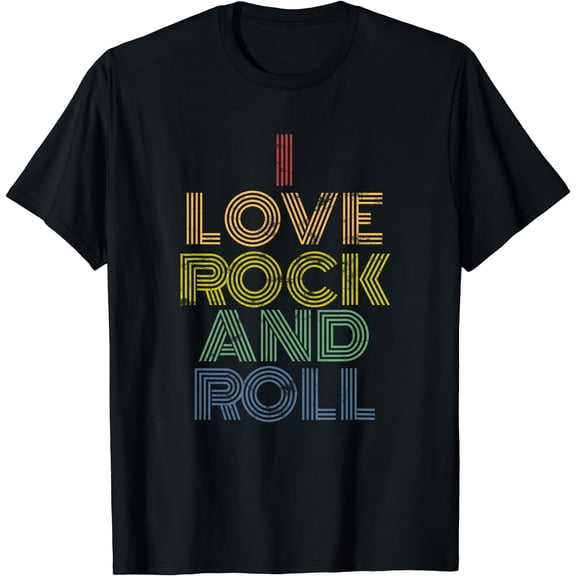 I Love Rock And Roll T-Shirt distressed rainbow 70s tee T-Shirt Black Medium