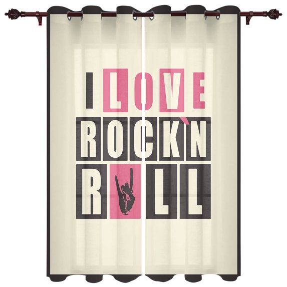 I Love Rock N Roll Loves Retro Party Art Window Curtains Curtains for Living Room Decorative Items Living Room