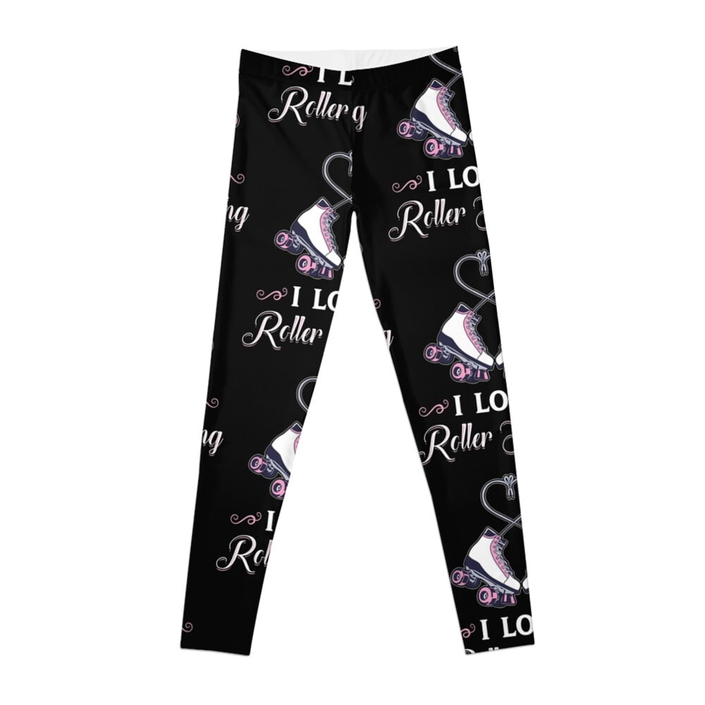I Love Roller Skating! Women Girls Pink Boots Heart Laces Leggings