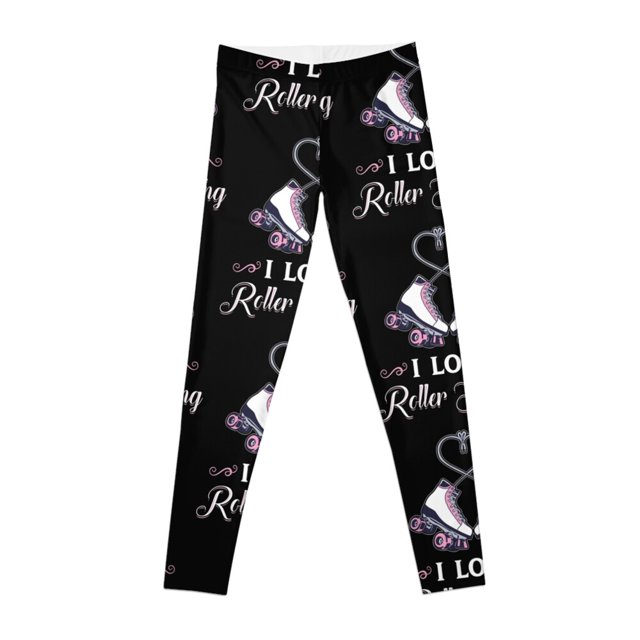 I Love Roller Skating! Women Girls Pink Boots Heart Laces Leggings