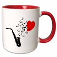thumbnail image 1 of 3drose, I Love Saxophone Music Red Heart and Notes on White Background, 15oz Two-tone Red Mug, 1 of 6