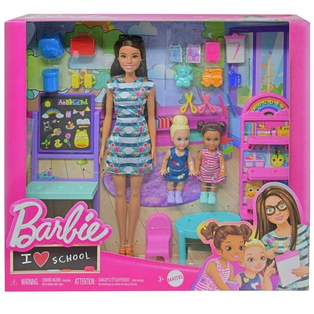Barbie Preschool Classroom Playset with 1 Fashion Doll, 2 Small Dolls 20+ Accessories