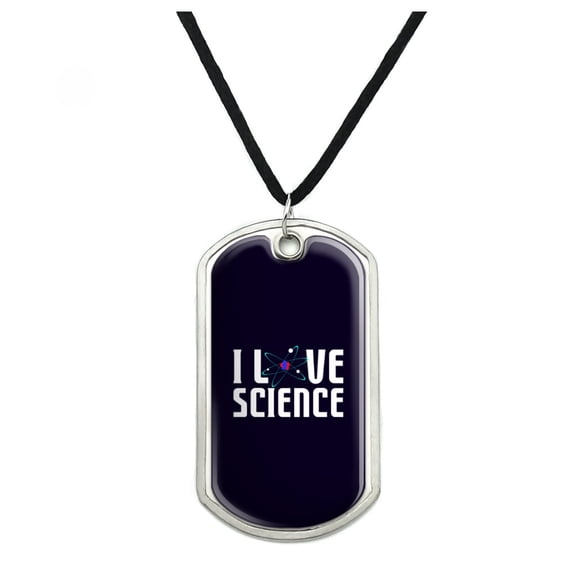 I Love Science Atom Military Dog Tag Pendant Necklace with Cord