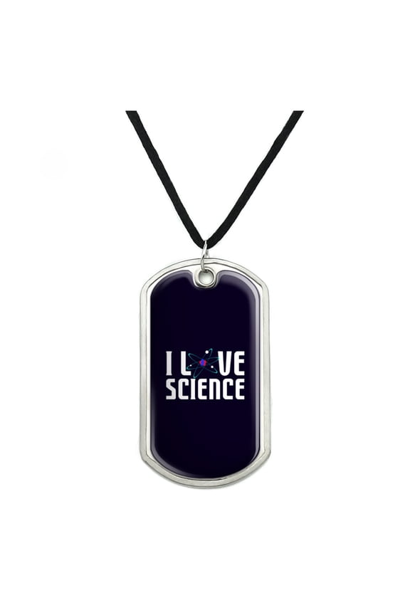 I Love Science Atom Military Dog Tag Pendant Necklace with Cord