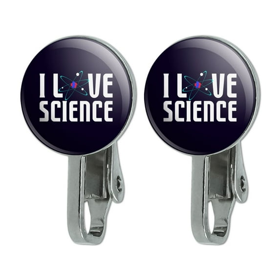 I Love Science Atom Novelty Clip-On Stud Earrings