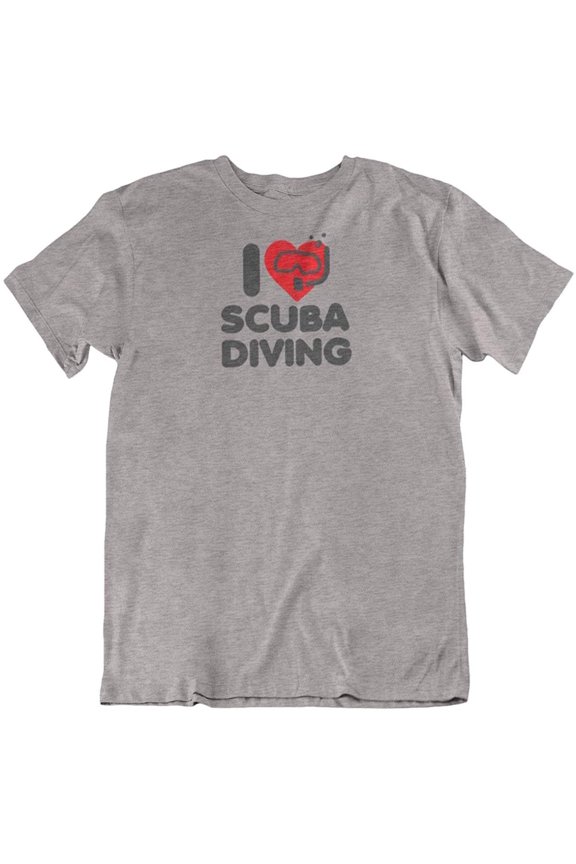 I Love Scuba Diving. T-Shirt Gift for Divers, Surfers, Men and Women Light Grey