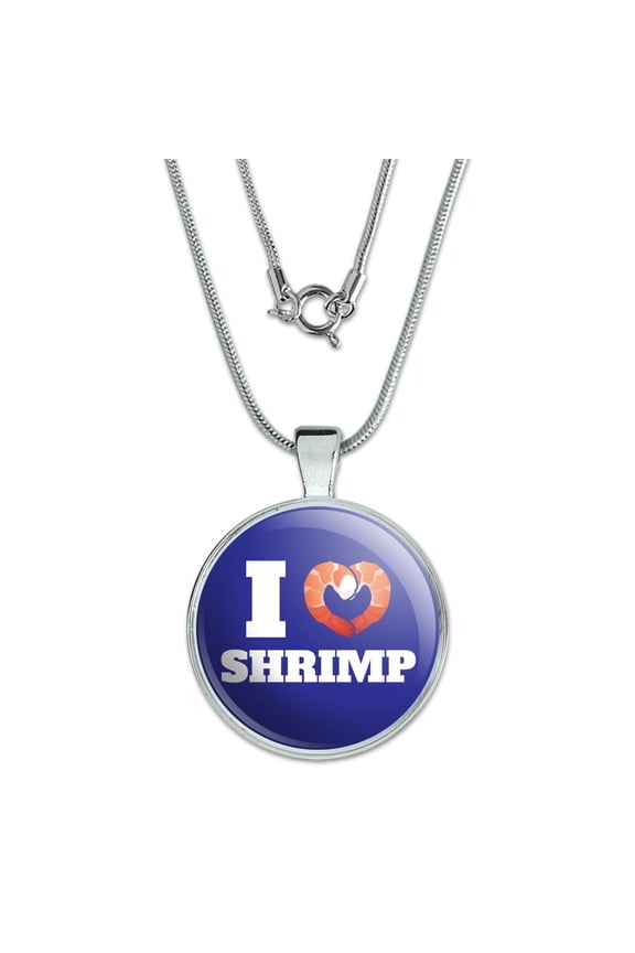 I Love Shrimp with Heart 1" Pendant with Sterling Silver Plated Chain