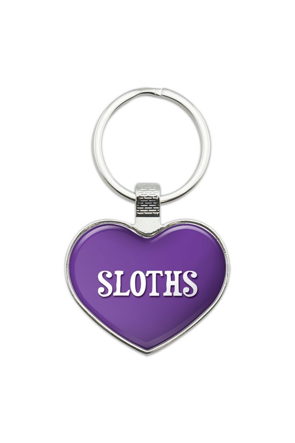 I Love Sloths Heart Metal Key Chain