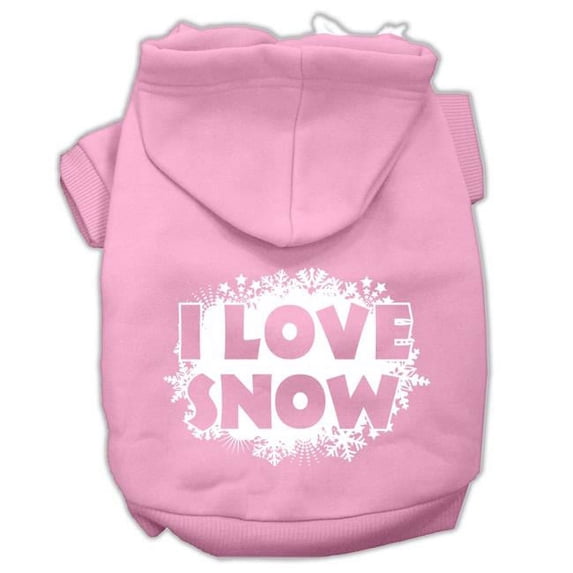I Love Snow Screenprint Pet Hoodie, Light Pink - Extra Large