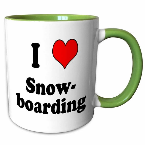 3drose, I Love Snowboarding. Heart., 11oz Two-tone Green Mug
