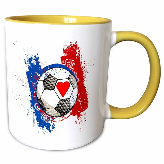3drose, I Love Soccer, 11oz Two-tone Yellow Mug
