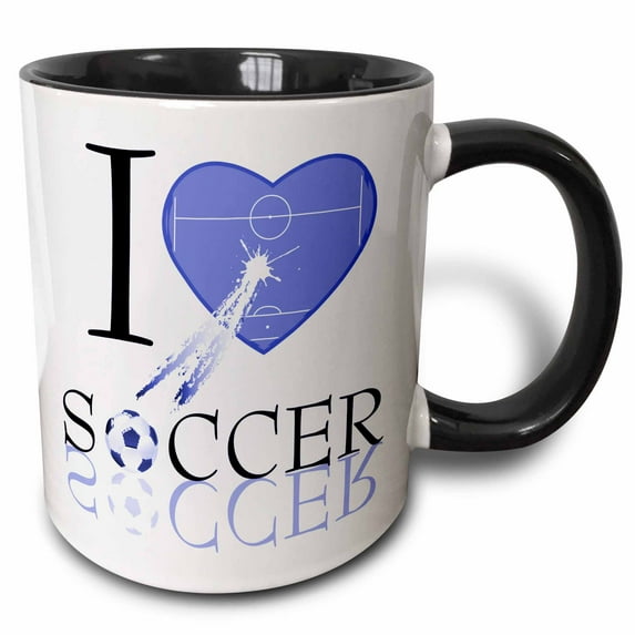 3drose, I Love Soccer in Blue, 15oz Two-tone Black Mug