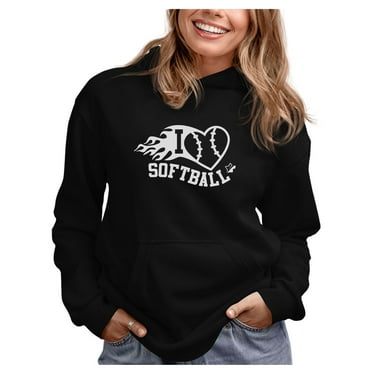 I Love Softball Women Hoodie Small Black