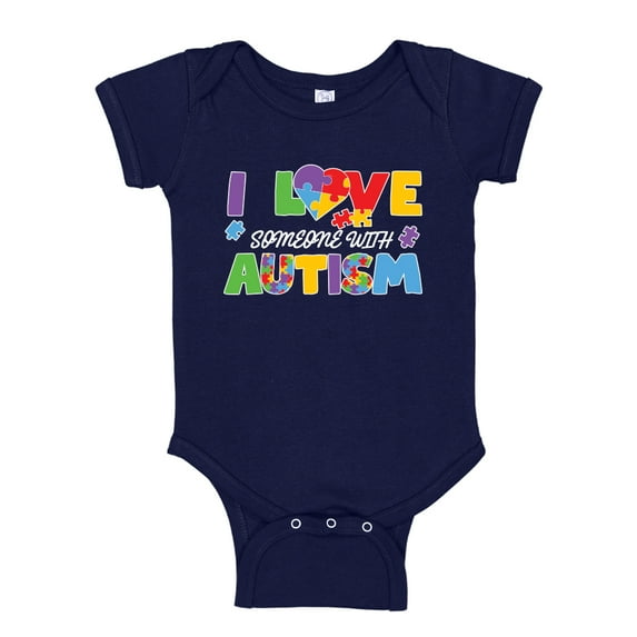 I Love Someone With Autism Baby Bodysuit One Piece 18 mo Navy Blue