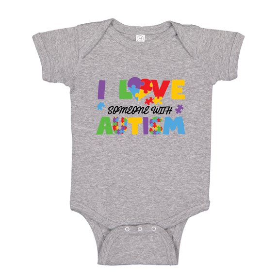 I Love Someone With Autism Baby Bodysuit One Piece NB Athletic Heather