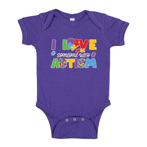 I Love Someone With Autism Baby Bodysuit One Piece NB Purple