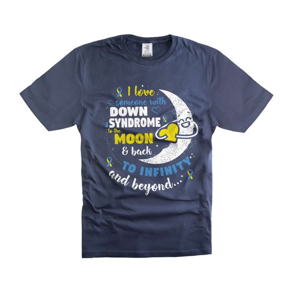 I Love Someone With Down Syndrome To The Moon And Back Shirt Down Syndrome Awareness Tee (XX-Large Navy Blue)