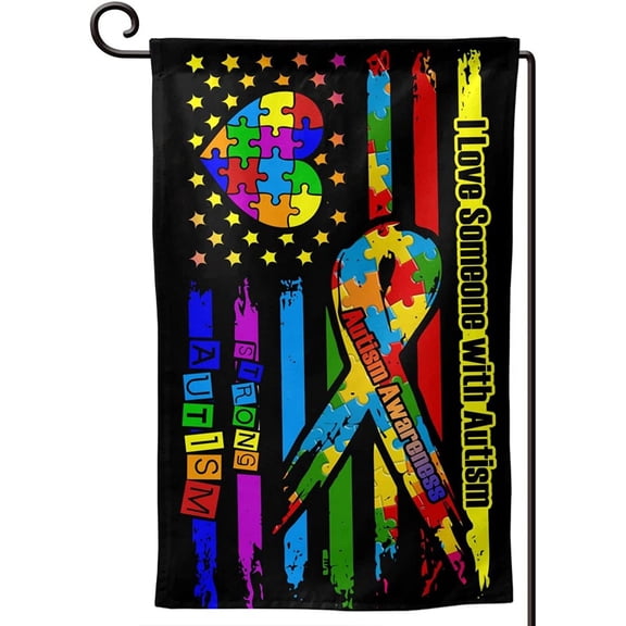 I Love Someone with Autism Flag 12x18 Inch Autism Strong Banner Ribbon Puzzle Rainbow Love Autism Awareness