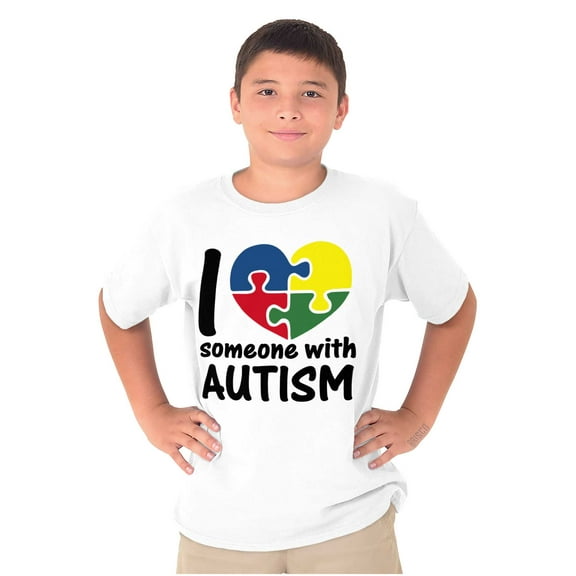 I Love Someone with Autism Puzzle Crewneck T Shirts Boy Girl Teen Brisco Brands L
