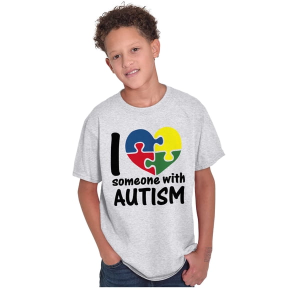 I Love Someone with Autism Puzzle Crewneck T Shirts Boy Girl Teen Brisco Brands L