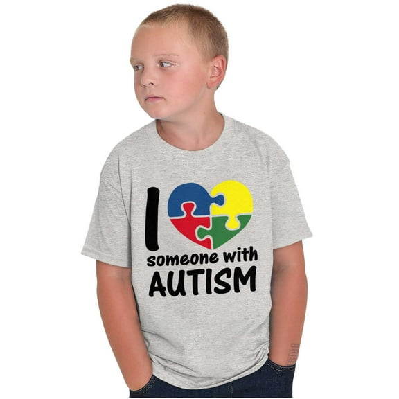I Love Someone with Autism Puzzle Crewneck T Shirts Boy Girl Teen Brisco Brands L