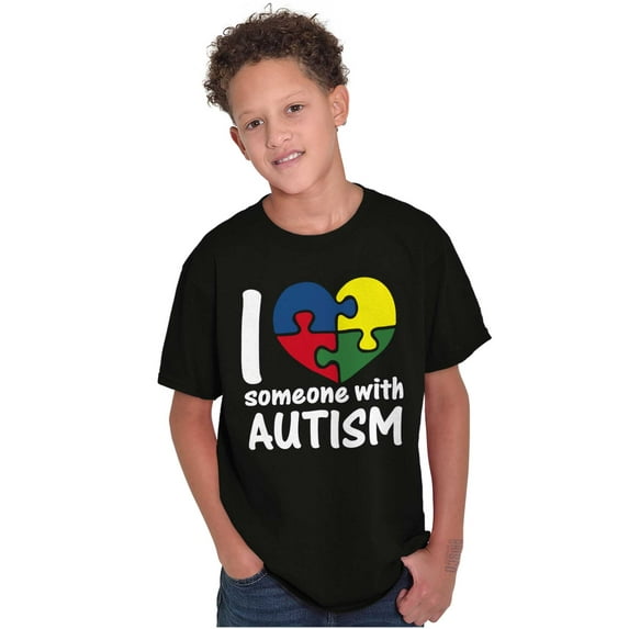 I Love Someone with Autism Puzzle Crewneck T Shirts Boy Girl Teen Brisco Brands M