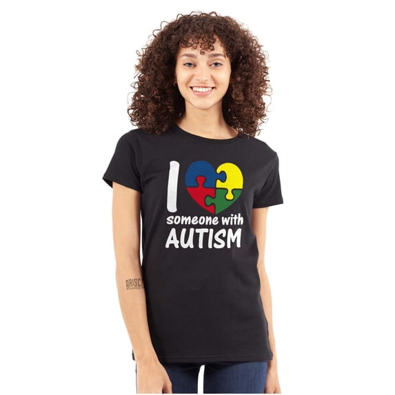 I Love Someone with Autism Puzzle Womens Fitted Plus Size Graphic Tee Brisco Brands 2X