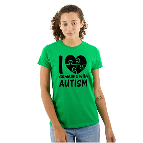 I Love Someone with Autism Puzzle Womens Slim Fit Graphic Tee Brisco Brands L