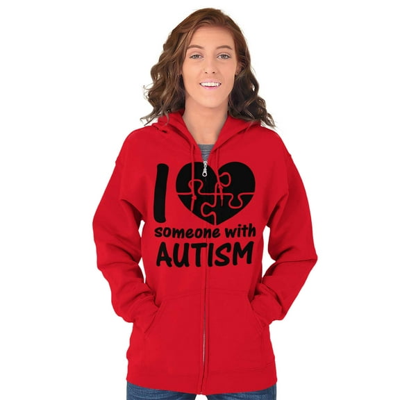 I Love Someone with Autism Puzzle Zip Up Hoodie Men's Women's Brisco Brands S