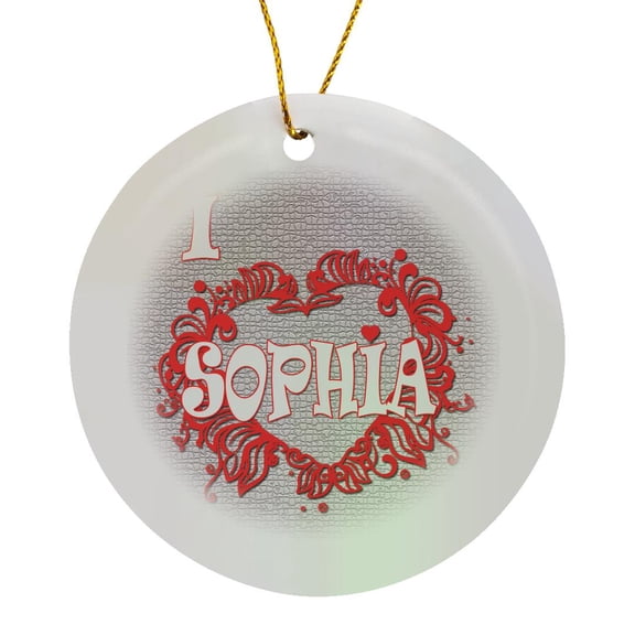 3drose, I Love Sophia. Love Is Forever., Circle Porcelain Ornament