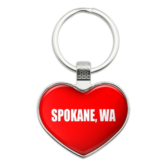 I Love Spokane WA Heart Metal Key Chain